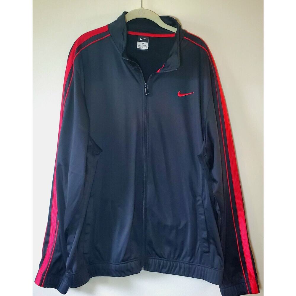 Nike Mens Track Jacket Full Zip Lined Black Red Stripe Size XL Pockets EUC